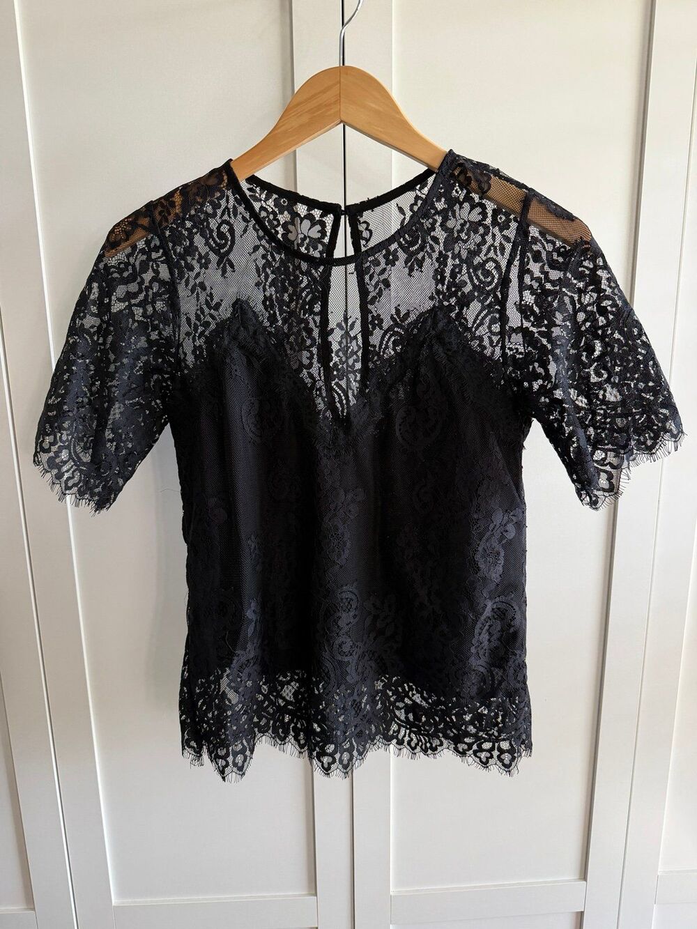 Lulus Lace Short Sleeve Top Size XS Whimsigoth Date Night top Black